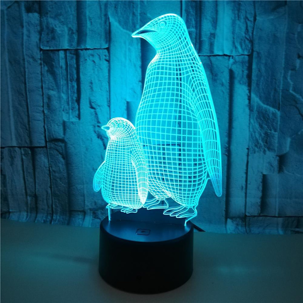 Penguin 3D lys 7 farve touch lys stereoskopisk 3D vision lys
