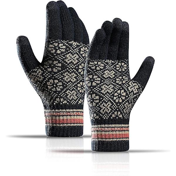 Vinter Stickade Handskar Pekskärm Varma Termiska Snömönster Handskar