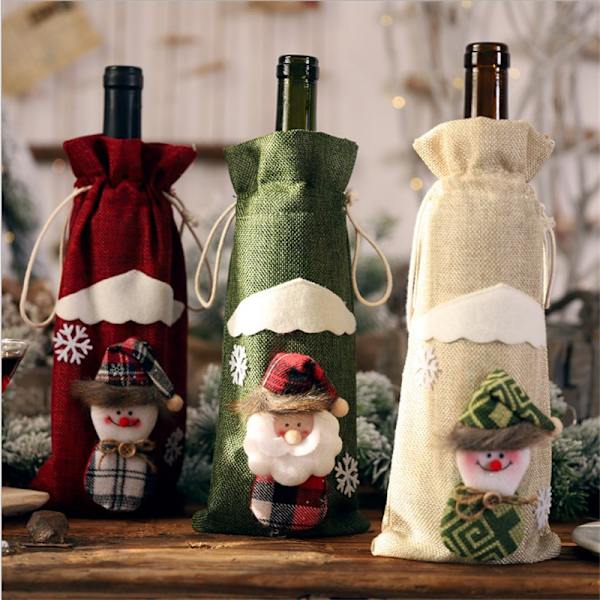 3 juledekorasjonsartikler Vinflaskesett Champagne Vinflaske