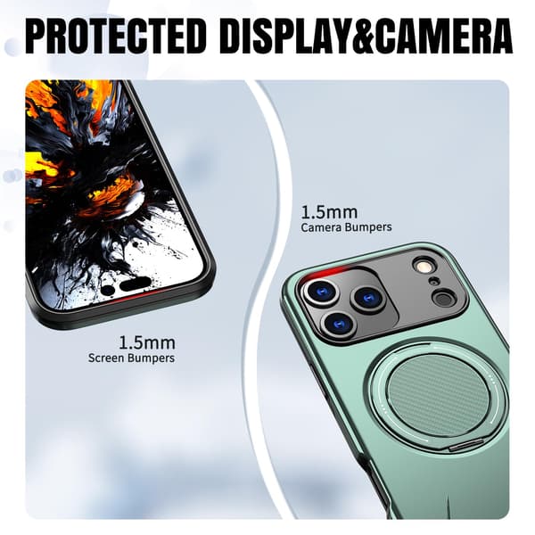 Lämplig för iPhone 17 PRO magnetiskt telefonfodral, stötsäkert telefonfodral, med 360° roterande metallringstativ (stöder MagSafe) Gray-green