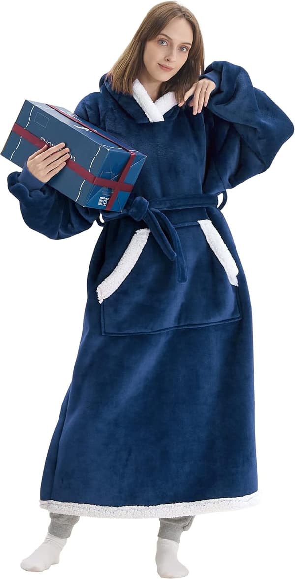 Oversized bærbar teppehettegenser, Sherpa fleece lang genser