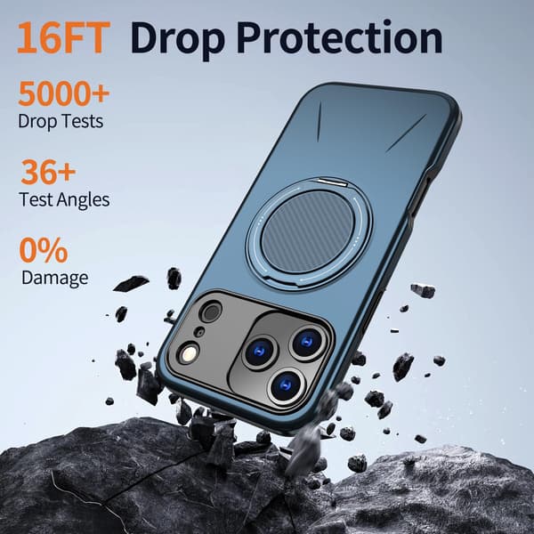 Lämplig för iPhone 16 PRO MAX magnetiskt telefonfodral, stötsäkert telefonfodral, med 360° roterande metallringstativ (stöder MagSafe) Blue