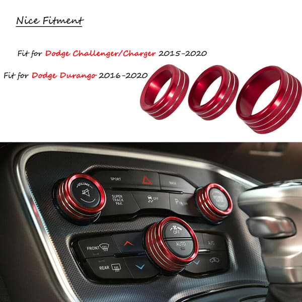 3 st AC Radio Switch Trim Ring Button Cover för Dodge Challenger
