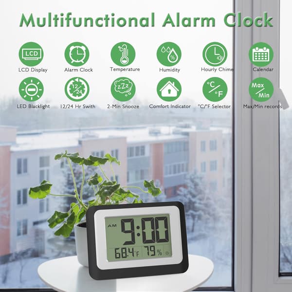 Digital väckarklocka, elektronisk väggklocka med hygrometer, inomhus