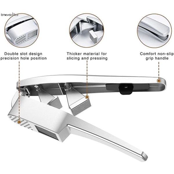Vitlökspress, vitlökshackare och vitlöksskivare, 2-i-1 vitlökspress