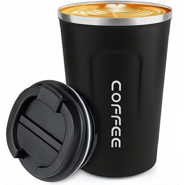 Insulated Coffee Tumblers with Flip Lid 380 / 510ML, Stainless Steel Travel Coffee Mug Leak Proof, Vacuum Insulated Coffee Mug Thermos Cup - black