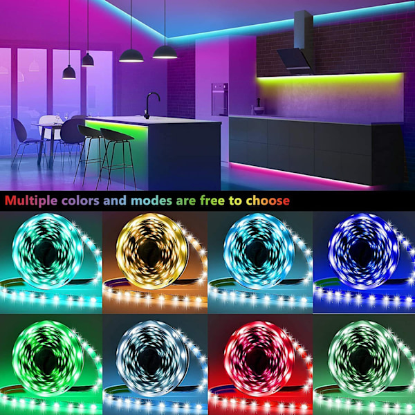 LED-remsor med Bluetooth Smart App, Musiksynkronisering, Färgbyte, RGB LED-remsa med Fjärrkontroll och Strömadapter 15M