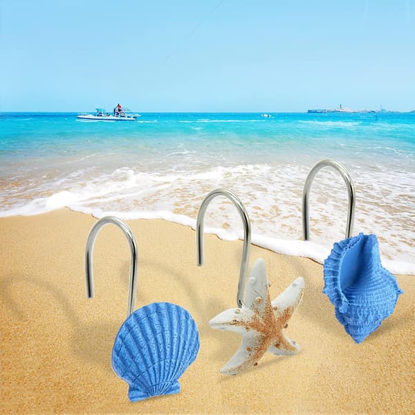 12 Rustfrie Resin Seashell Dusjforhengskroker Blue