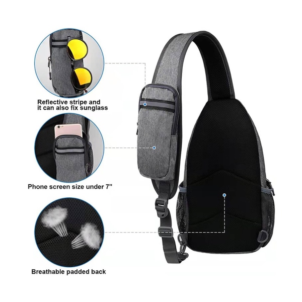 Crossbody Sling Ryggsäck Slingväska Resa Vandring Bröstväska Dagryggsäck (Svart)