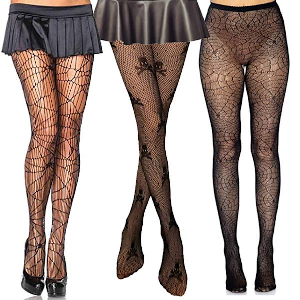 3 par Halloween Spindelnätstrumpor Svarta Strumpbyxor Big Skull Sock
