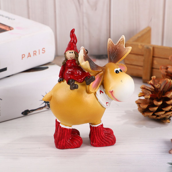 Resin Christmas Ornament - Christmas Girl Sitting on Elk, Party