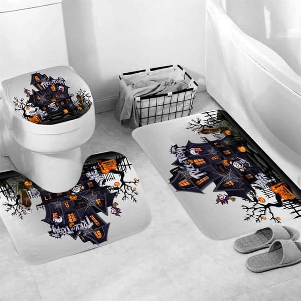 Halloween duschdraperisets med tunga mattor, toalettlock C