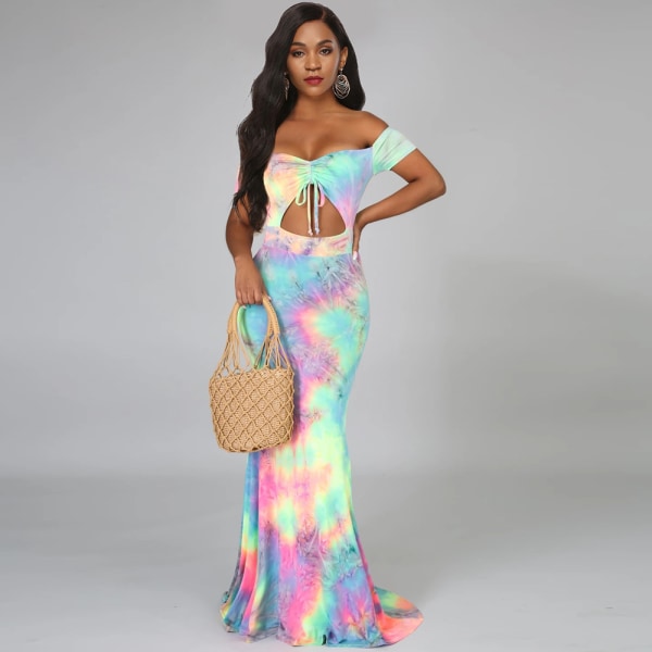 Sexy sommerkjole for kvinner med tie-dye, club-stil og bodycon-passform