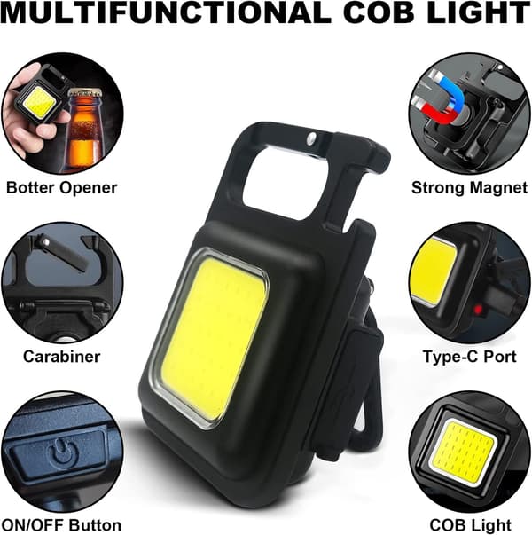 2 Mini LED-lommelykter, 2 PC arbeidslys oppladbare 800 lumen