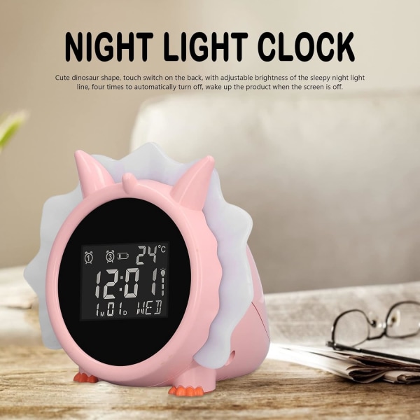 Børnevækkeur, Pink Dinosaur Digital Alarm Clock, Multi