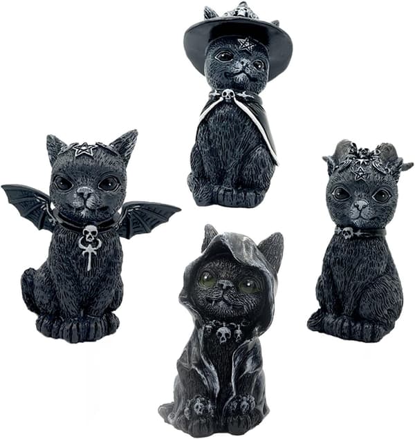 Sæt med 4 katte Halloween-pynt, katteindretning, kattefigurer kat H