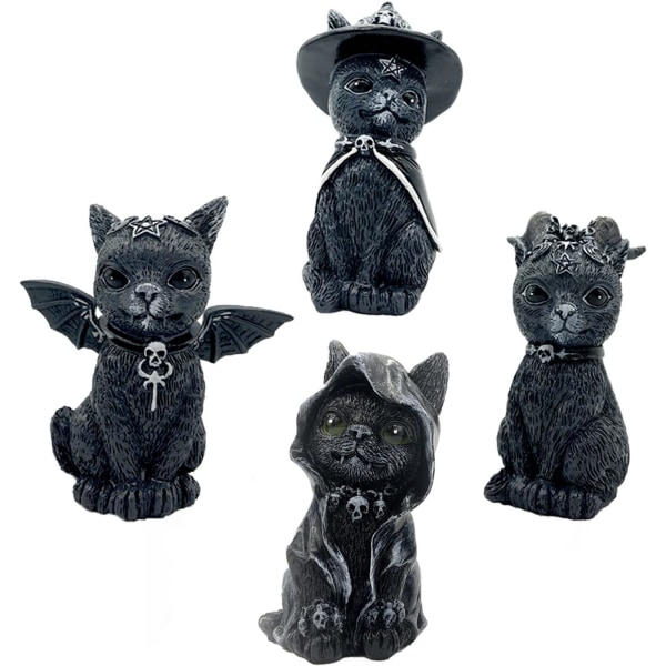 Set med 4 katt Halloween-prydnader, kattdekor, kattfigurer Cat H