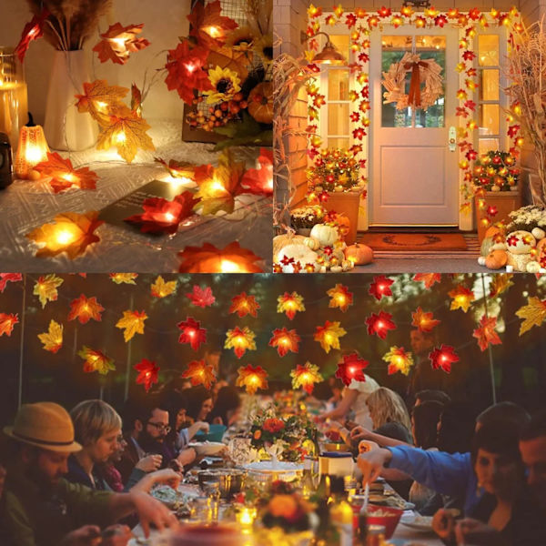 Thanksgiving höstdekoration flerfärgade lönnlövlampor, 10 Fe
