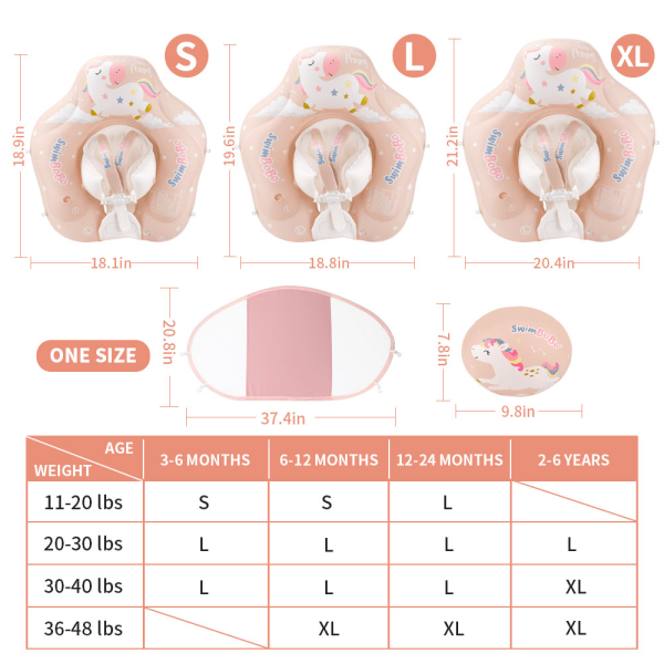 Baby Svømmeflyte Ring Oppblåsbar Baby Basseng Flyte Ring Nyeste med Solbeskyttende Kalesje, Legg Til Hale Ingen Omvending for Alder 3-36 Måneder, Rosa L