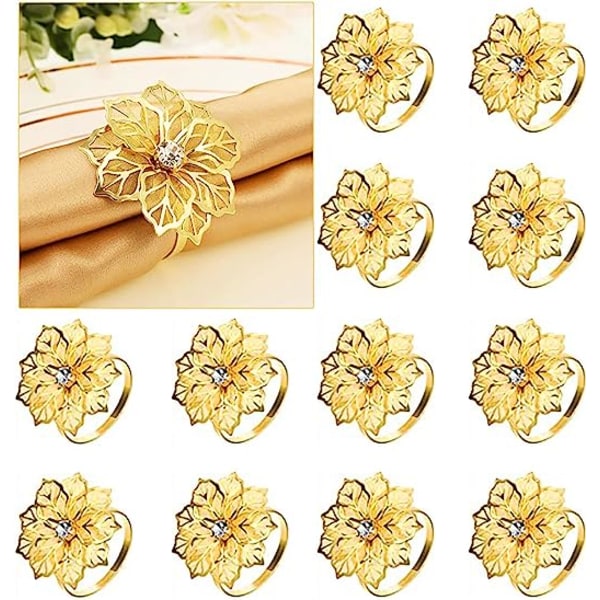 12-pack metallservettringar ihålig blomma form strass bröllop
