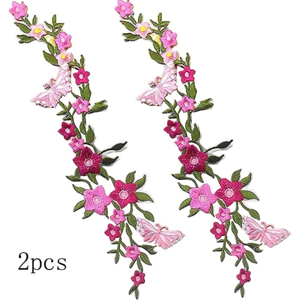 2 st fjärilar blomma broderade lappar för kläder, väskor