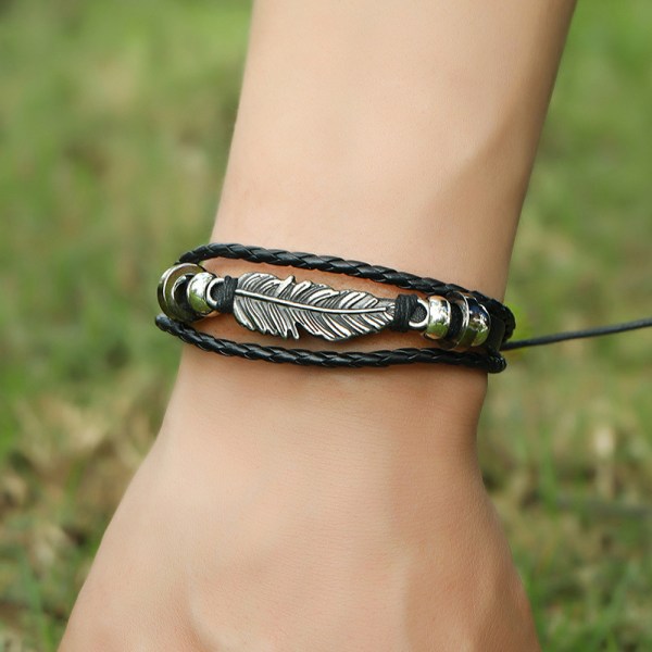 Populära modeaccessoarer enkla legering fjäderpärlor läderarmband