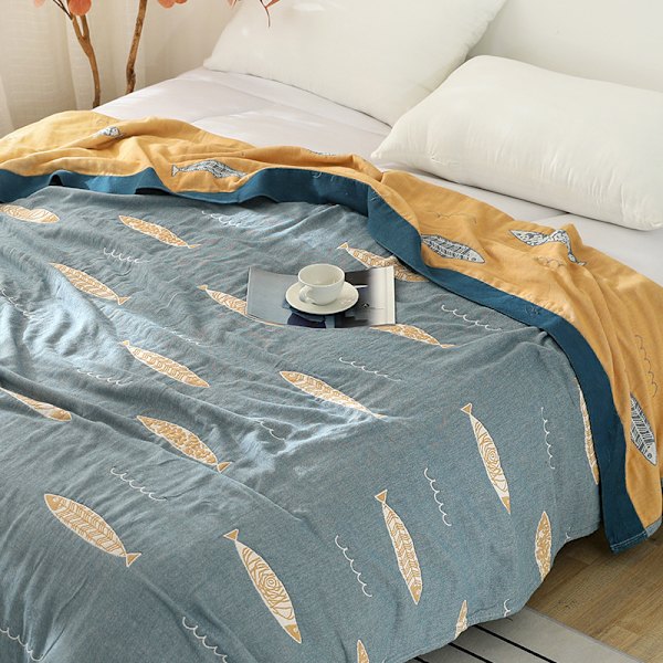 5 lager av gasväv supermjuk bohemisk andningsbar sängfilt Blue 150*200cm