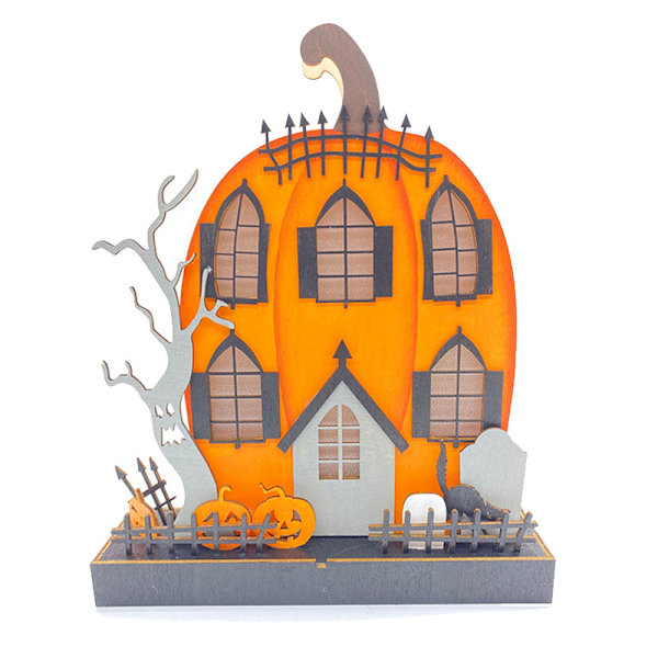 Halloween-bordpynt, 9\"x8\" opplyst gresskarhusdekor,