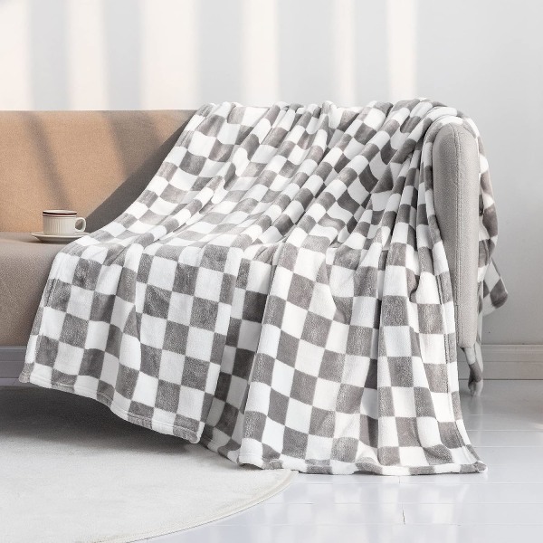 Bedspreads Flannel Blanket with Checkerboard Grid Pattern Soft B