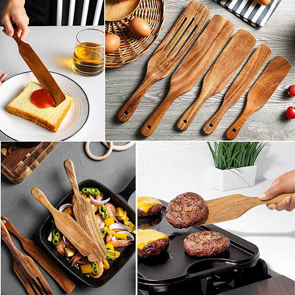 5-delad värmebeständig non-stick träredskapsuppsättning