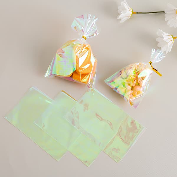 100 st transparenta plastpåsar cellofan godispåsar färgglada reflekterande