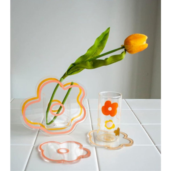 Klar akryl coaster, blomstformet coaster, dekorativ akryl