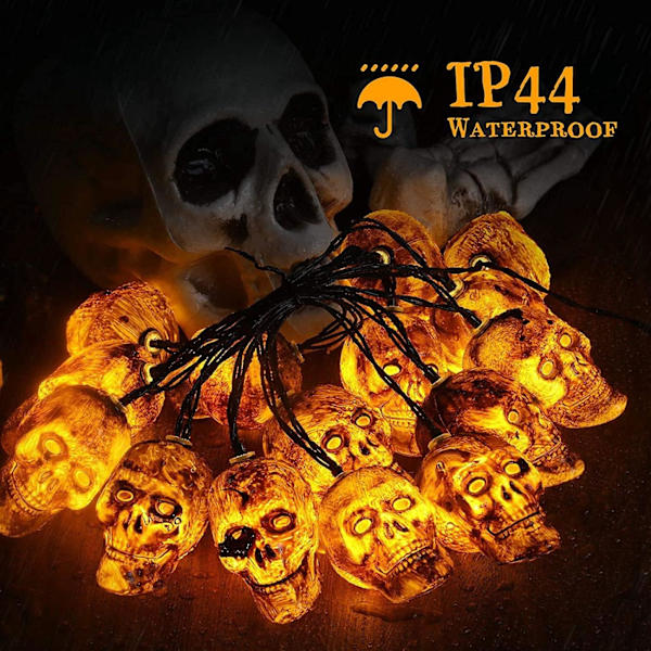 Halloween-lyskæde, Halloween LED-kranie-lyskæde, 3m -