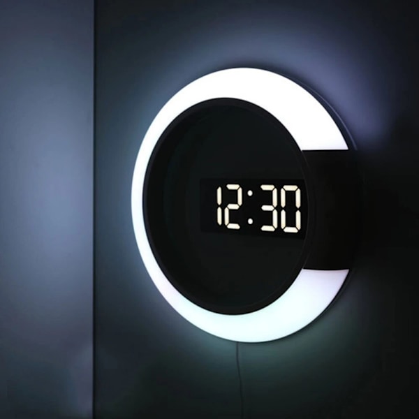 3D LED LED väggklocka digital bordsklocka alarm ihålig spegel Wa