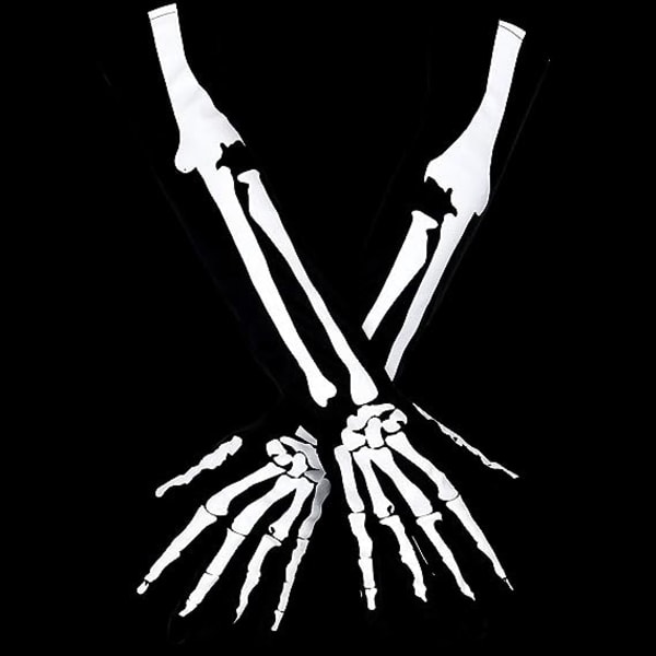 2 par skeletthandskar Dödskallehandskar Lång arm Hel fingerhandskar