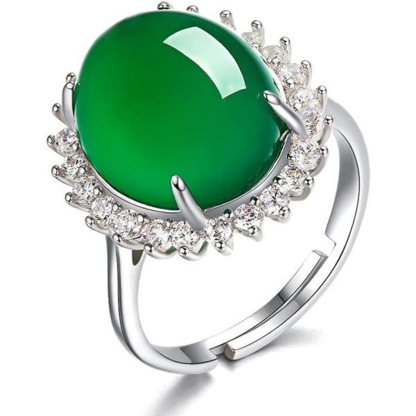 925 Sterling Silver Grön Agat Kristall Smaragd Ring Vintage Inl