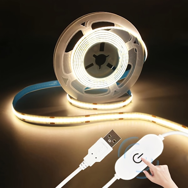 LED-Stripslys 5V USB LED'er Display Skab Belysning COB LED Strip Lys 6500K hvidt lys 5M