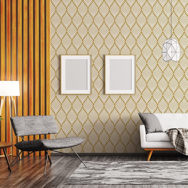 Moderni minimalistinen keltainen ja valkoinen geometrinen kuviotapetti W