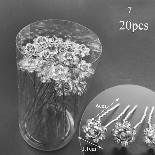 20x U-formade hårnålar Bröllop Brud Pärla Ros Blomma Hårnål