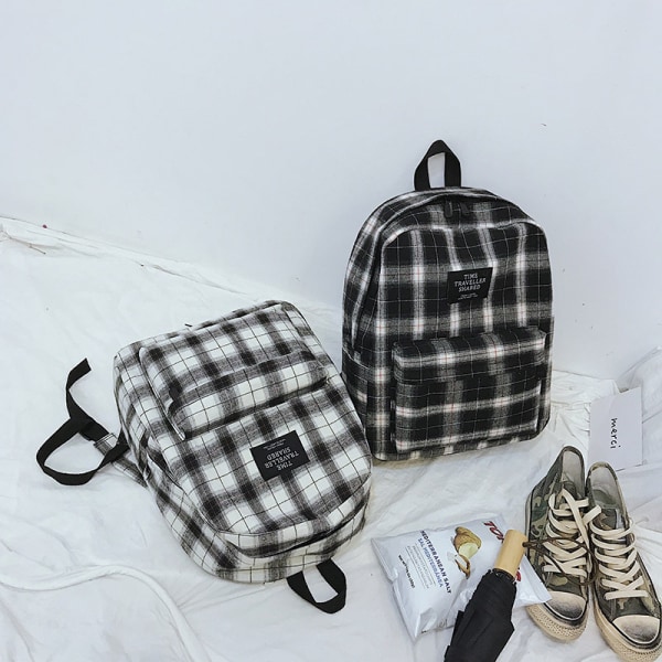 Mote Plaid Canvas Ryggsekk for Kvinner Student Ryggsekker Tenåringsjente Skolesekker Stor Kapasitet Vanntett Reise Ryggsekk