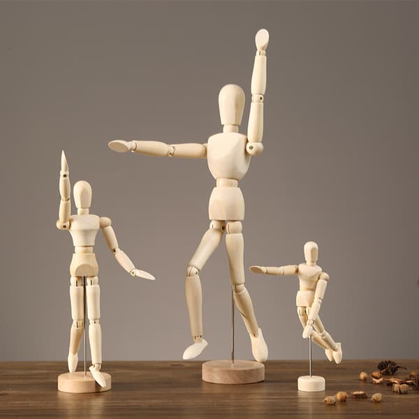 1-pack skrivbordsdocka man led finger rörlig modell liten trä