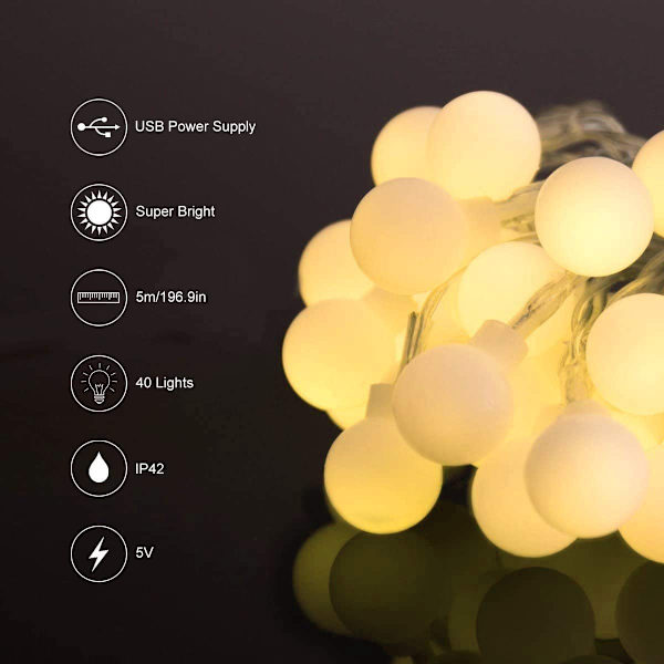 6M 40 LED-ljusboll för dekoration, inomhusdekoration