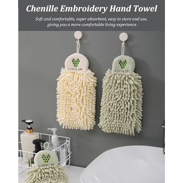 Chenille håndklæder med ophængningsløkker, bløde absorberende mikrofiber