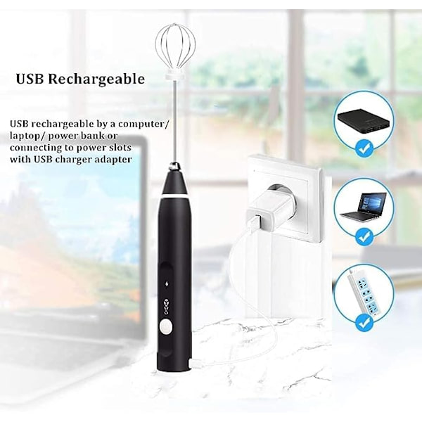 Mælkeskummer, trådløs nedsænkningsdiffuser, lille USB-genopladelig