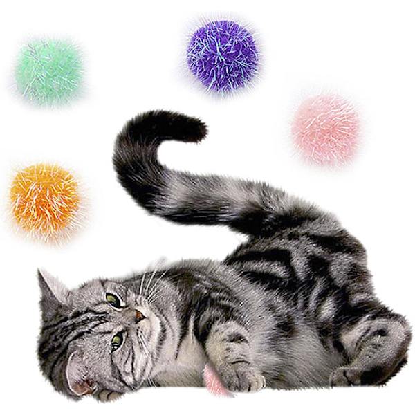Kattboll leksaker Pom Pom Sparkle Fuzzy Balls Blandade färger (12 Pa