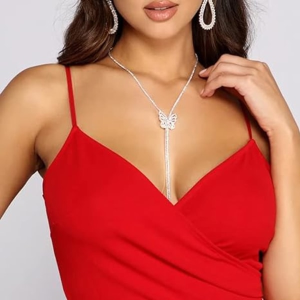 Sommerfugl Choker Halskæder Sølv Rhinestone Halskæde Lang Kæde