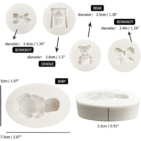 7 stk. Fondant Silikon Slikforme, 3D Sovende Baby Sukkerhåndværk