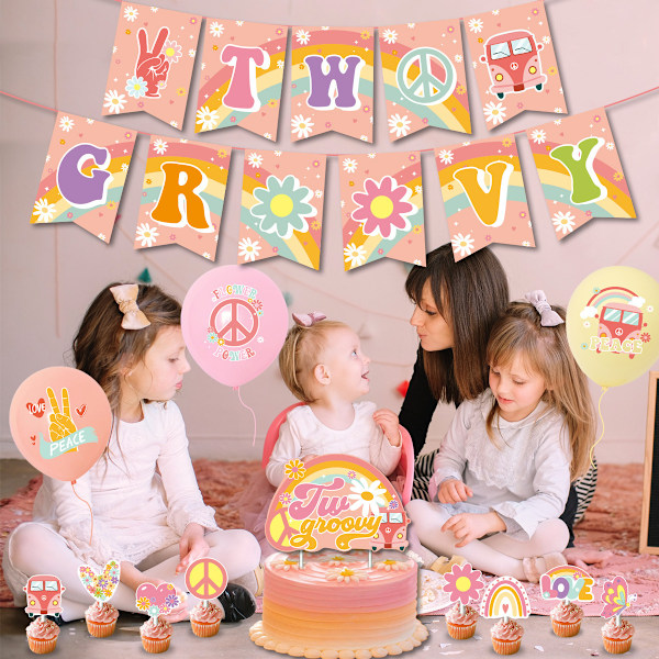 Hippie Boho Temafest Dekoration Ballongset, Banner, Ballonger, Tårta Topper Festtillbehör För Barn