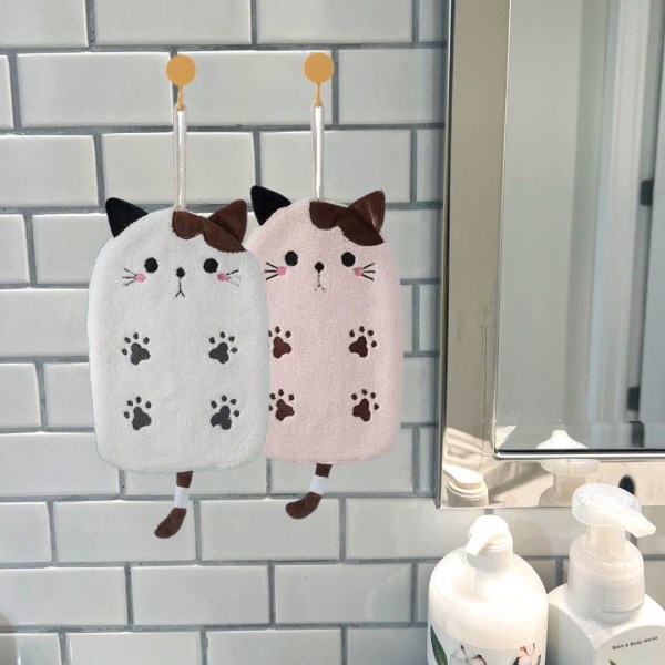 Katt handduk - Söta handdukar för badrum - Set med 2 katt handdukar - Katt