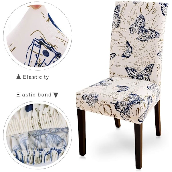 4 stycken (fjäril) stretchiga stolsöverdrag, moderna matstolar